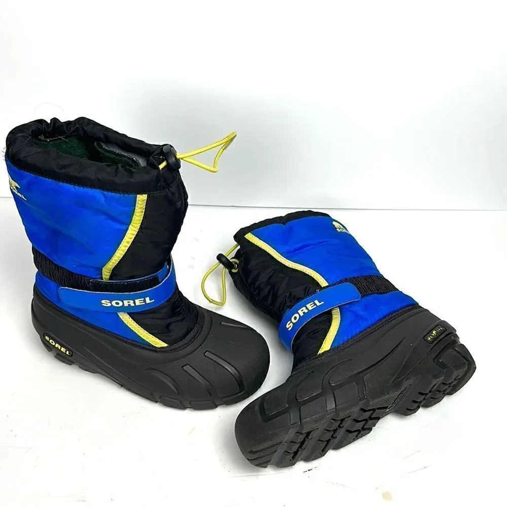 Sorel Children's Flurry Snow Boots Black Blue with Yellow Accents US 4 (22 cm)